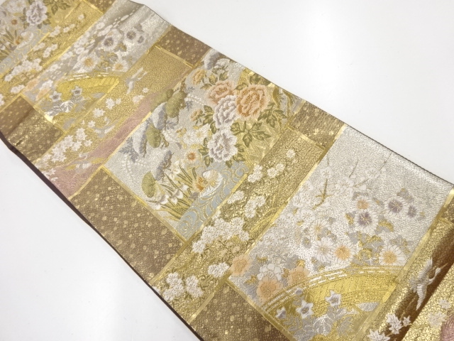 JAPANESE KIMONO / VINTAGE FUKURO OBI / WOVEN FLOWERS & PINE TREE